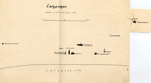 A sketch of the buildings in Calypsobyen, July 1936